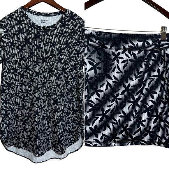 Lands' End Black White Skort Matching Shirt Set Active Athleisure Travel Casual - Picture 1 of 11